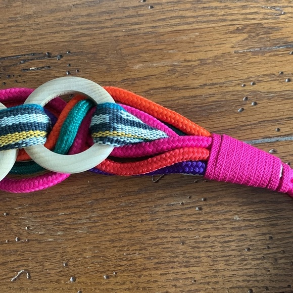 Prima Collezione Vintage Woven Fabric Wooden Rings Stretch Belt Multi-color Pink main image 6